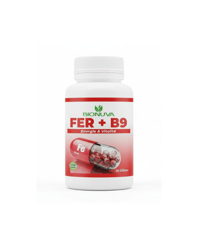 BIONUVA FER + B9 • Anti-Fatigue & Formation des Globules Rouges • 60 Gélules