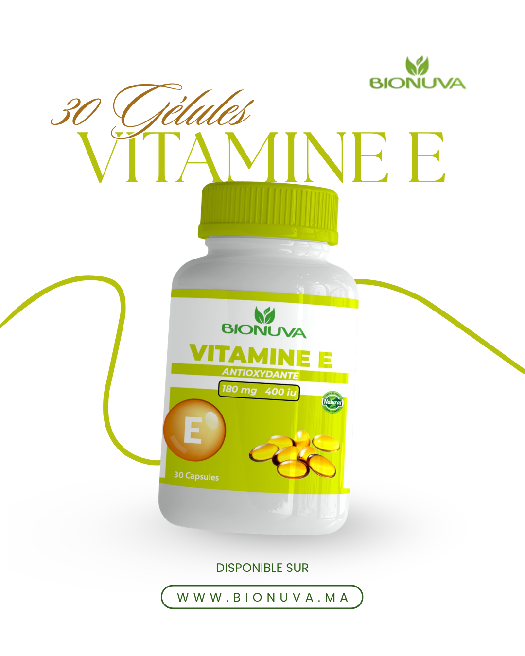 BIONUVA VITAMINE E • Protection Antioxydante & Beauté de la Peau • 60 Gélules