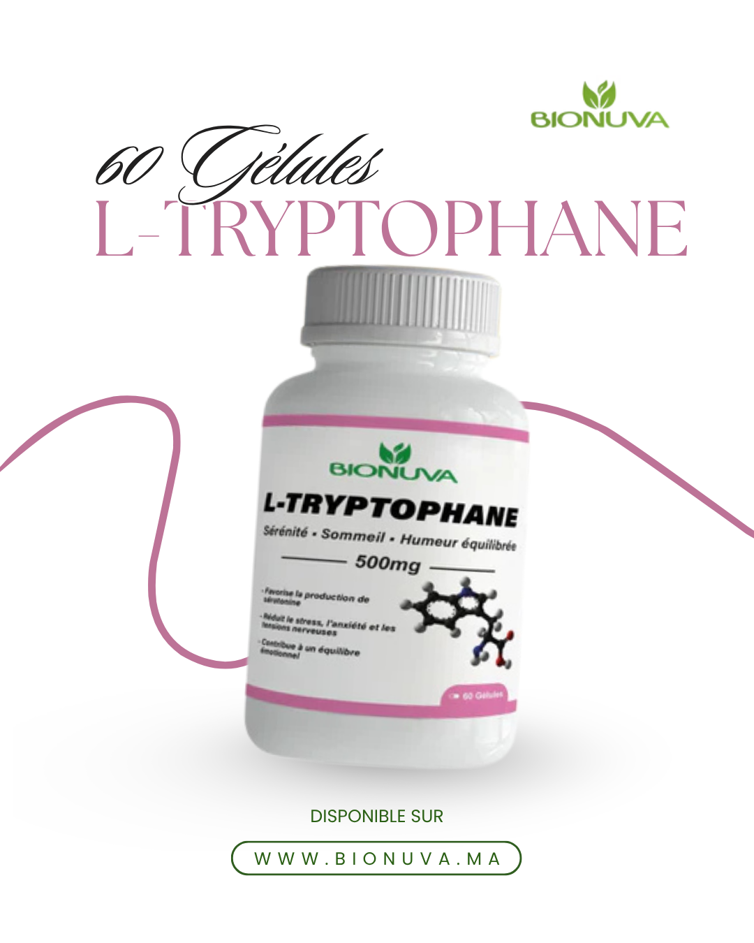 BIONUVA L-TRYPTOPHANE • Humeur Positive & Bien-être Mental • 60 Gélules