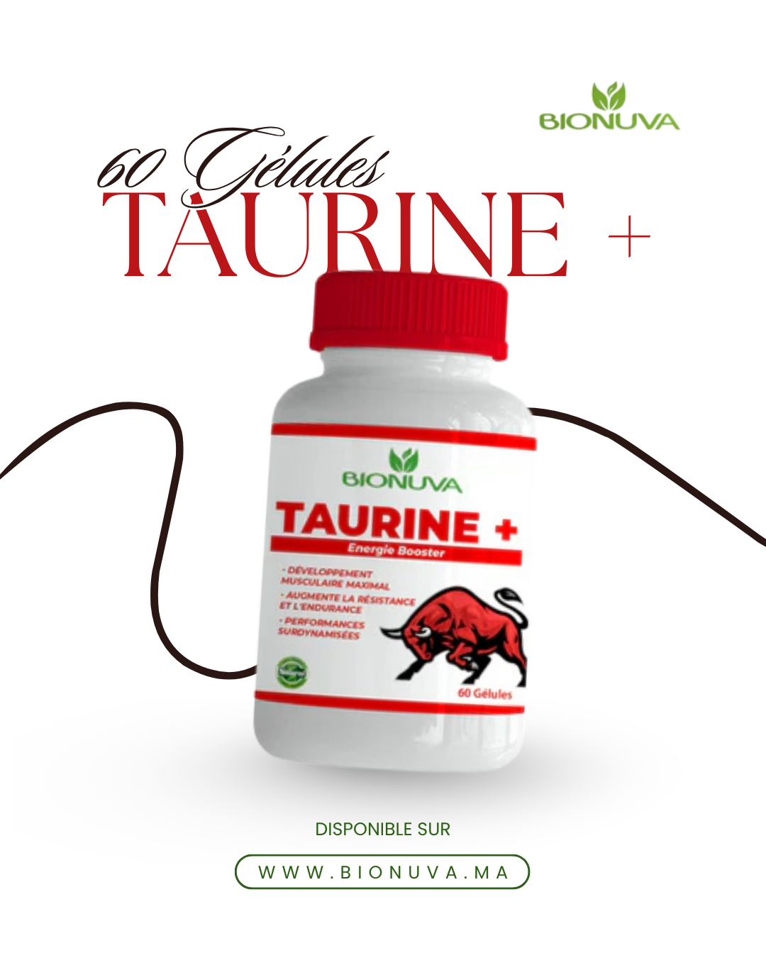BIONUVA TAURINE + • Énergie & Performance Physique • 60 Gélules