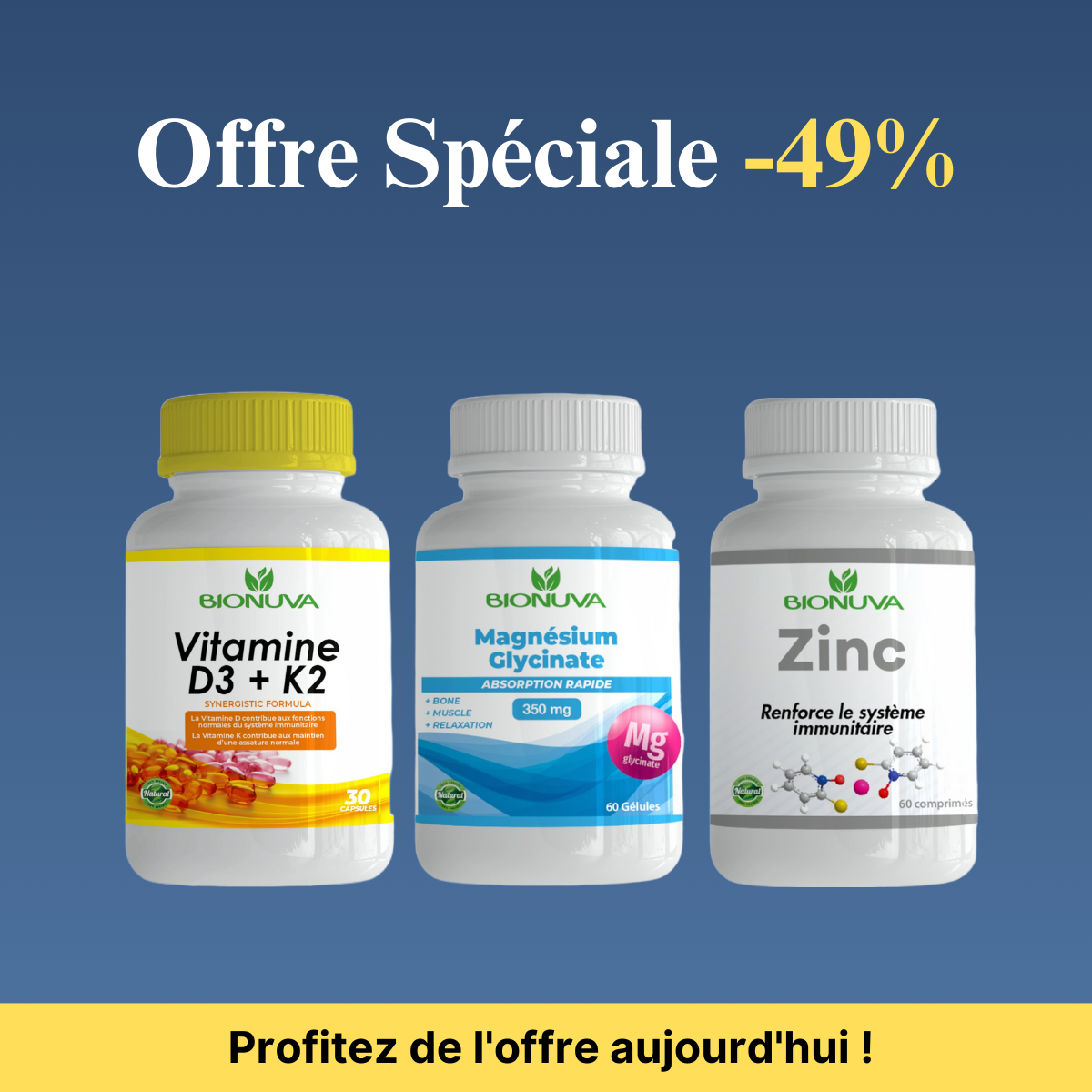 PACK BIONUVA MAGNÉSIUM GLYCINATE + ZINC + VITAMINE D3+K2