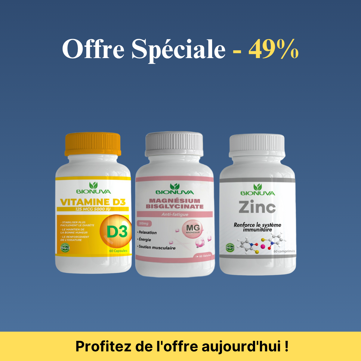 PACK BIONUVA MAGNÉSIUM BISGLYCINATE + ZINC + VITAMINE D3