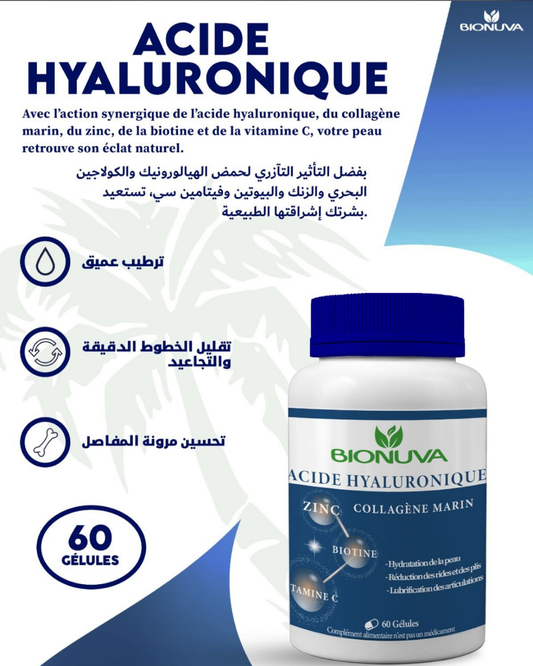 BIONUVA ACIDE HYALURONIQUE • Hydratation & Jeunesse de la Peau • 60 Gélules
