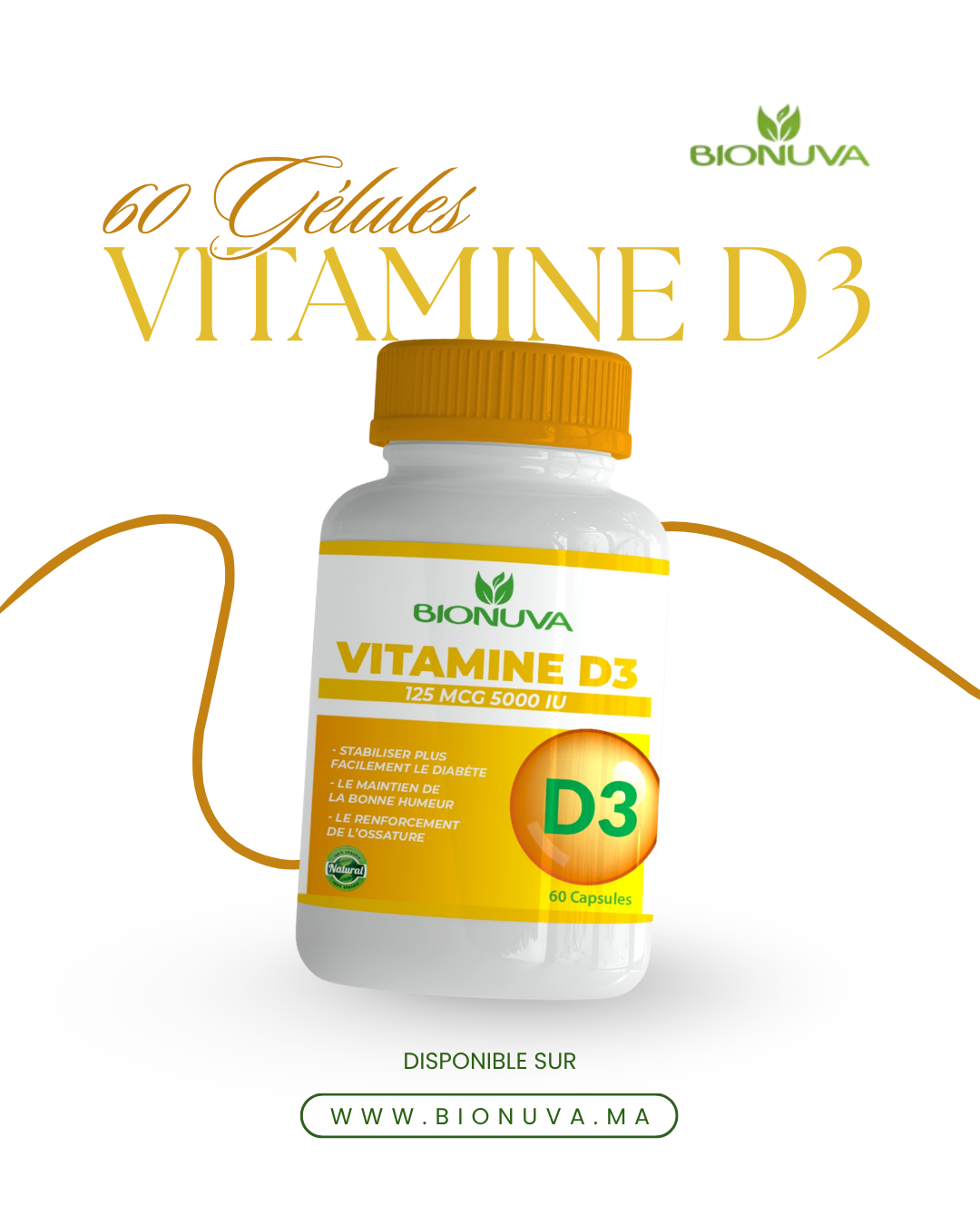 BIONUVA VITAMINE D3 • Capital Osseux & Défenses Immunitaires • 60 Gélules