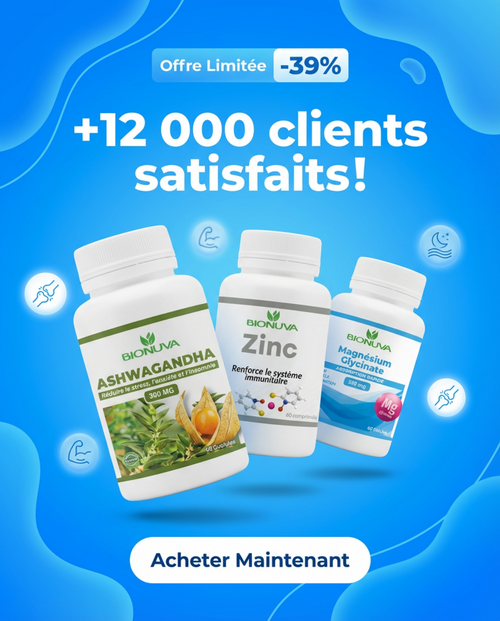 PACK BIONUVA ASHWAGANDHA 60 GÉLULES + MAGNÉSIUM GLYCINATE 60 GÉLULES + ZINC 60 COMPRIMÉS