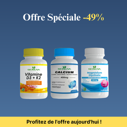 PACK BIONUVA VITAMINE D3+K2 + Magnésium Glycinate + Calcium