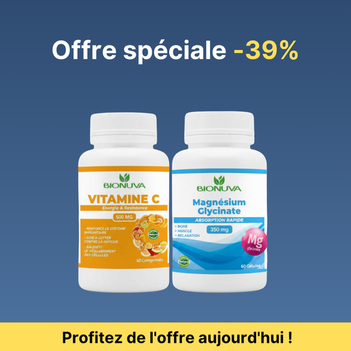 PACK Bionuva  Vitamine C 60 COMPRIMÉS+ Magnésium Glycinate 60 GÉLULES