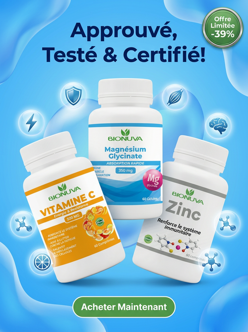 PACK BIONUVA VITAMINE C 60 COMPRIMÉS + MAGNÉSIUM GLYCINATE 60 GÉLULES + ZINC 60 COMPRIMÉS