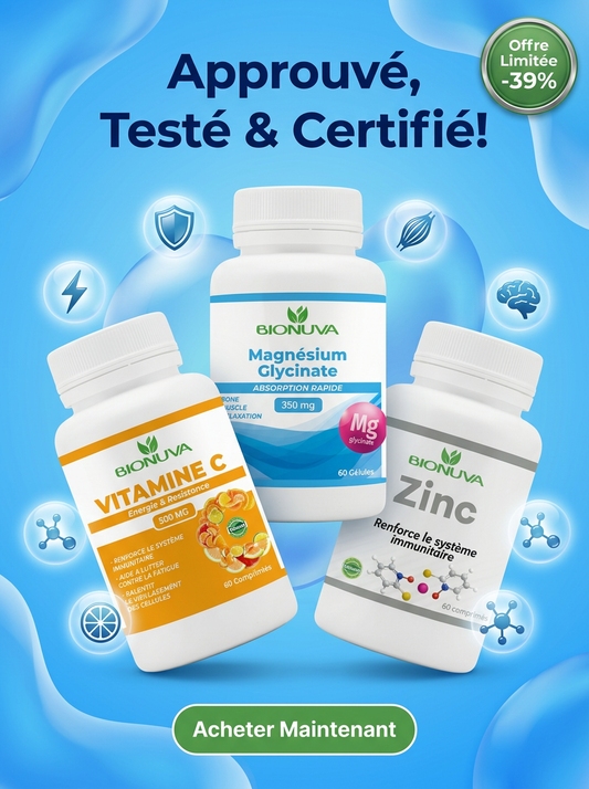 PACK BIONUVA VITAMINE C 60 COMPRIMÉS + MAGNÉSIUM GLYCINATE 60 GÉLULES + ZINC 60 COMPRIMÉS