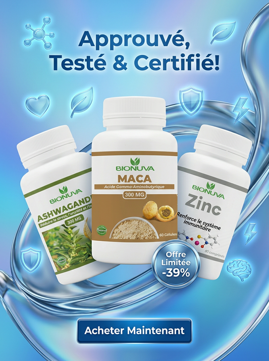 PACK BIONUVA ZINC 60 COMPRIMÉS + ASHWAGANDHA 60 GÉLULES + MACA 60 GÉLULES