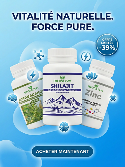 PACK BIONUVA ASHWAGANDHA 60 GÉLULES + SHILAJIT 60 GÉLULES + ZINC 60 COMPRIMÉS
