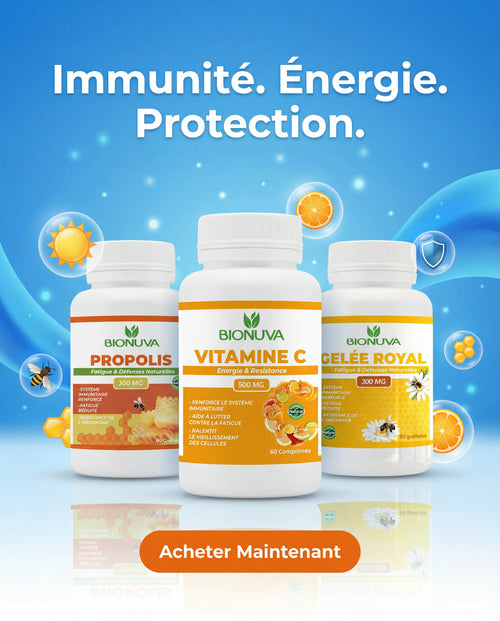 BIONUVA PROPOLIS 60 GÉLULES + VITAMINE C 60 COMPRIMÉS + GELÉE ROYALE 60 GÉLULES
