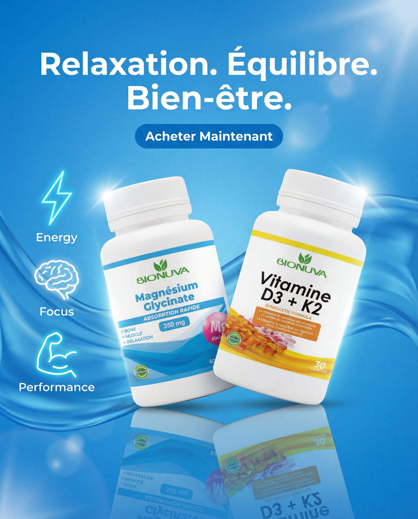 PACK BIONUVA MAGNÉSIUM GLYCINATE + VITAMINE D3+K2