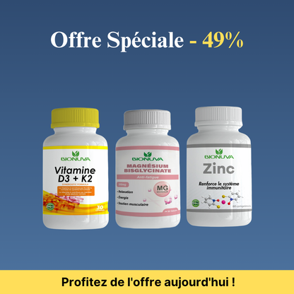 PACK BIONUVA  MAGNÉSIUM BISGLYCINATE + ZINC + VITAMINE D3 +K2